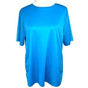 Blair Blue Short Sleeve Top Keyhole Back Stretch Size Medium